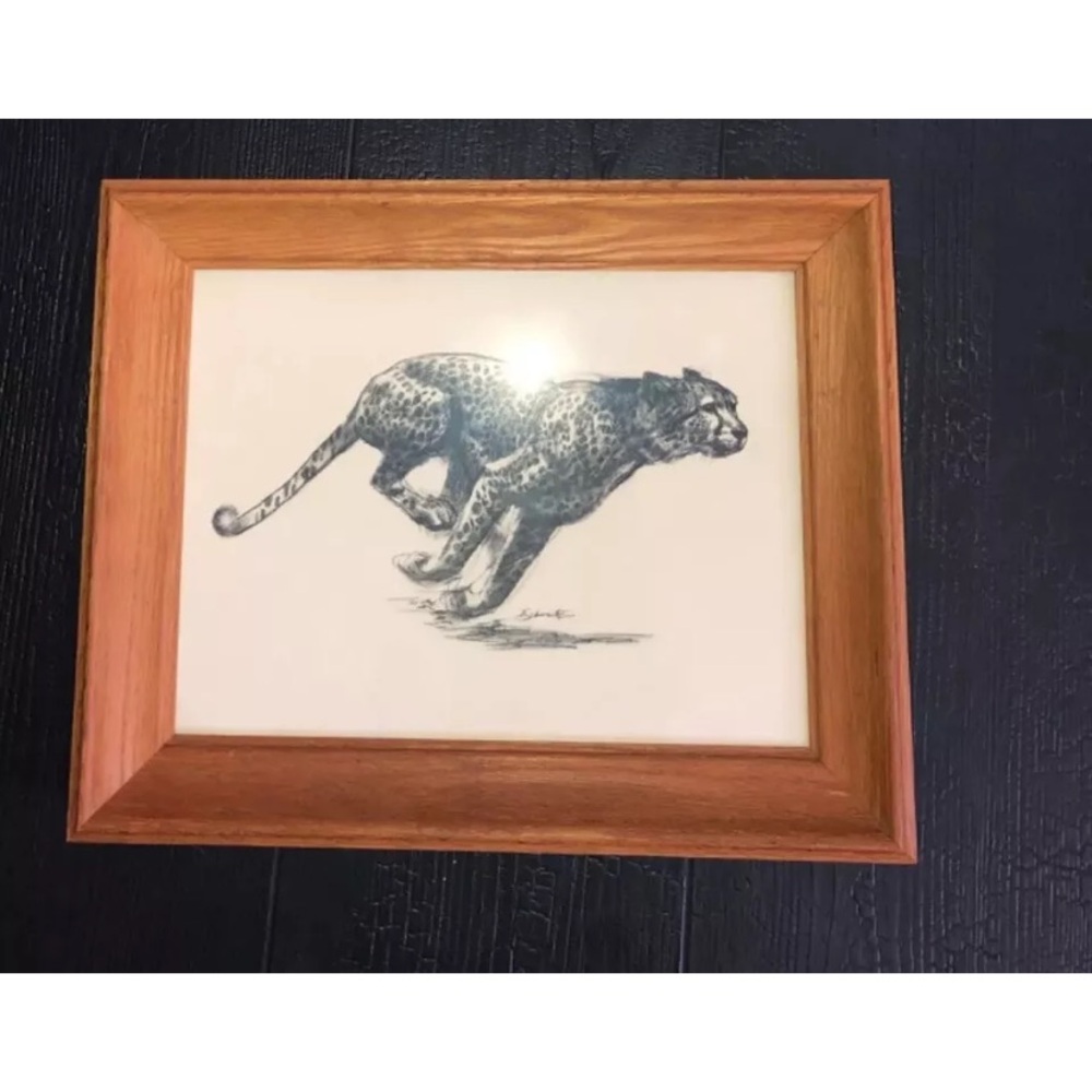 Vintage Art Etchings Drawing Cheetah Framed D.‎  Schwartz